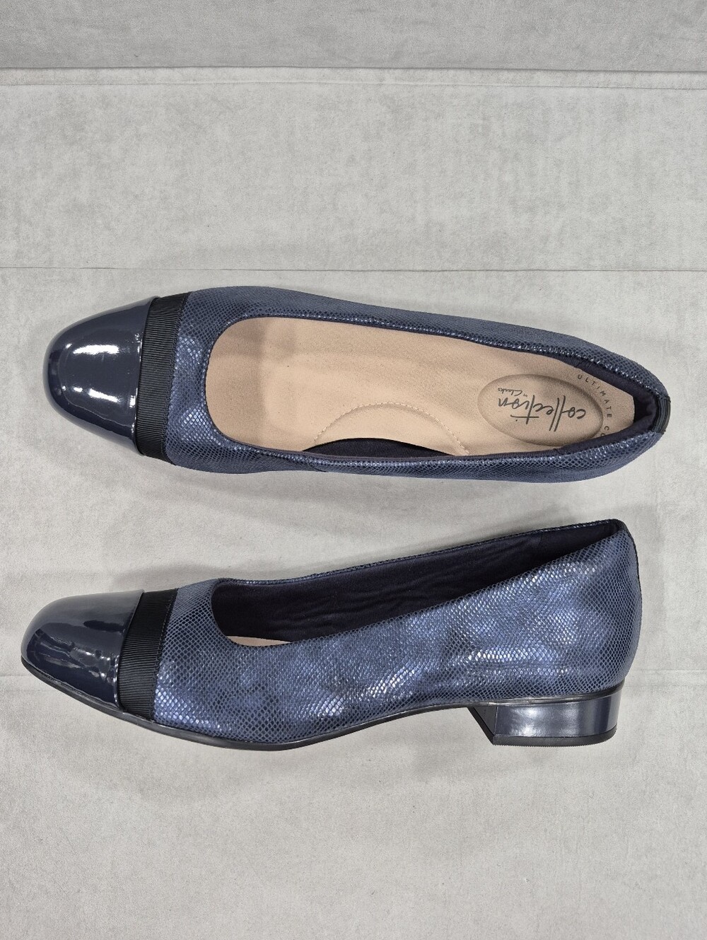 Clarks Juliet Monte slip on shoes women's 11 blue suede snake cap toe low heels